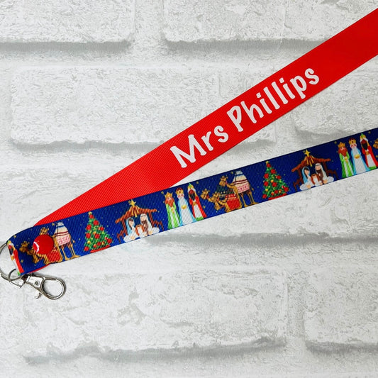 Christmas Nativity Print Personalised Lanyard