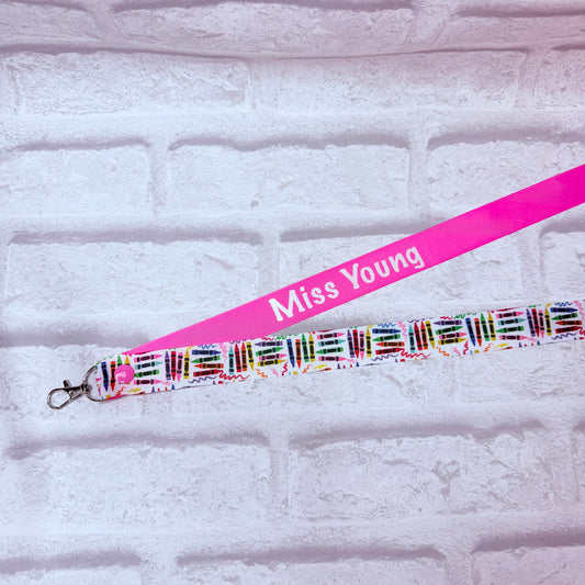 Multi Crayon Print Personalised Lanyard