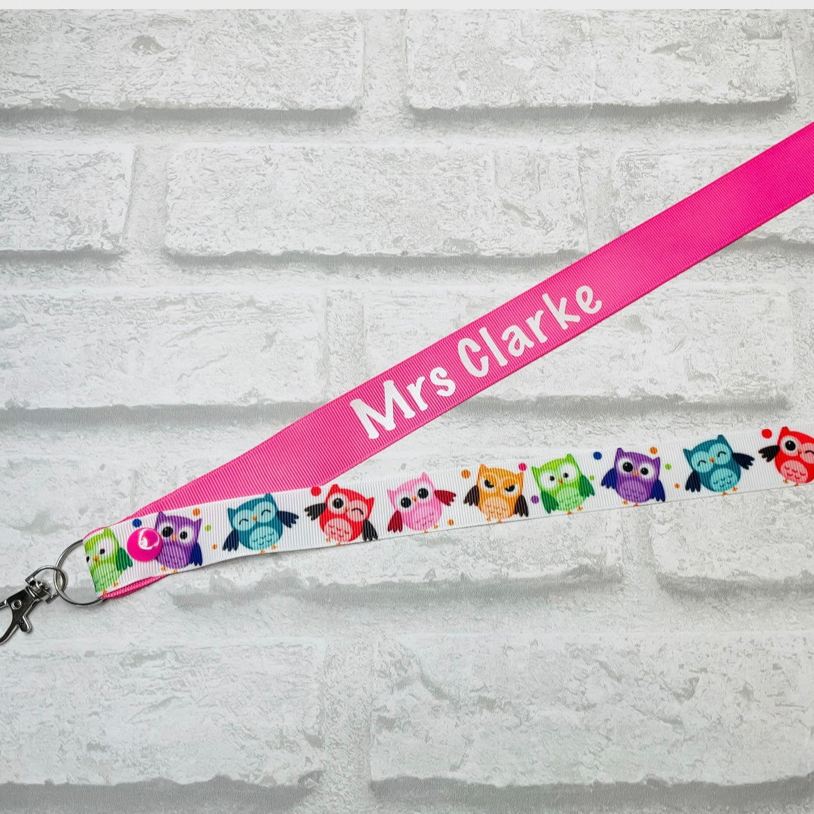 Rainbow Owls Print Personalised Lanyard