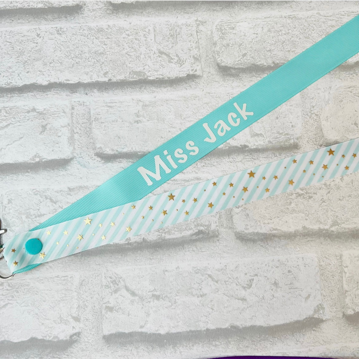 Aqua Stars & Stripe Print Personalised Lanyard