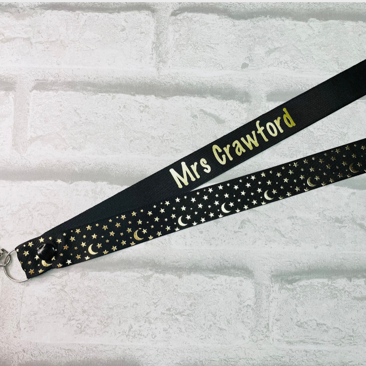 Black Moon & Star Print Personalised Lanyard