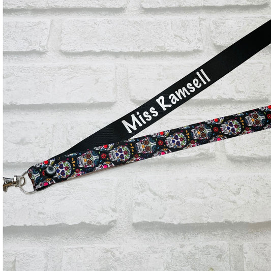 Sugar Skulls Halloween Print Personalised Lanyard