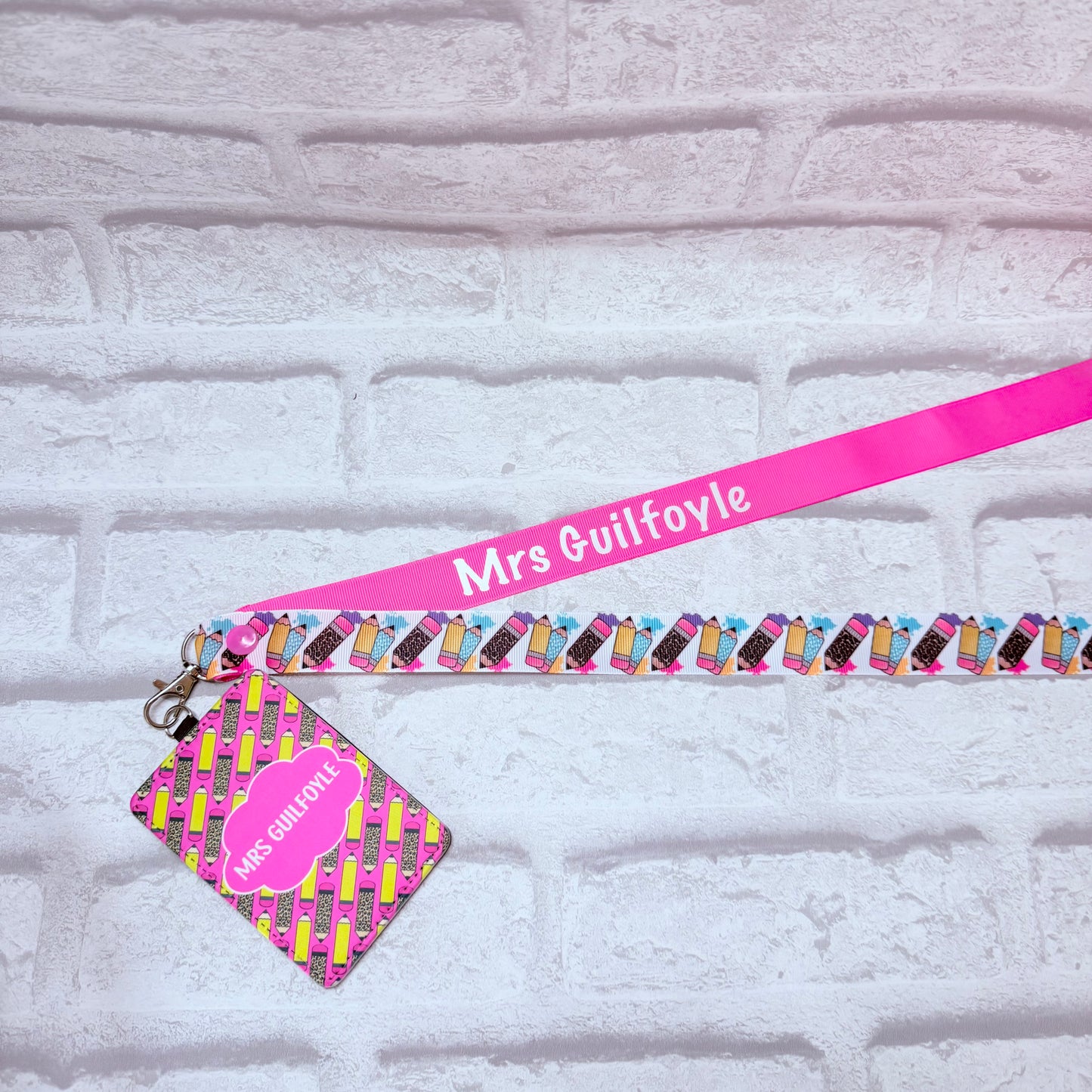 Funky Pencils Print Personalised Lanyard & ID Card Holder Duo