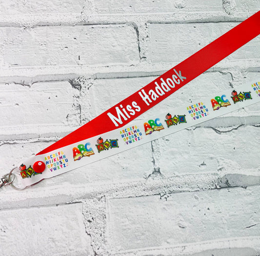 White ABC Print Personalised Lanyard