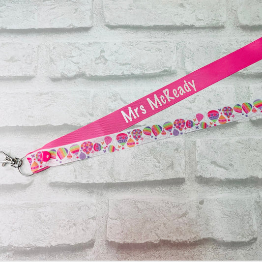 Pastel Hot Air Balloon Print Personalised Lanyard