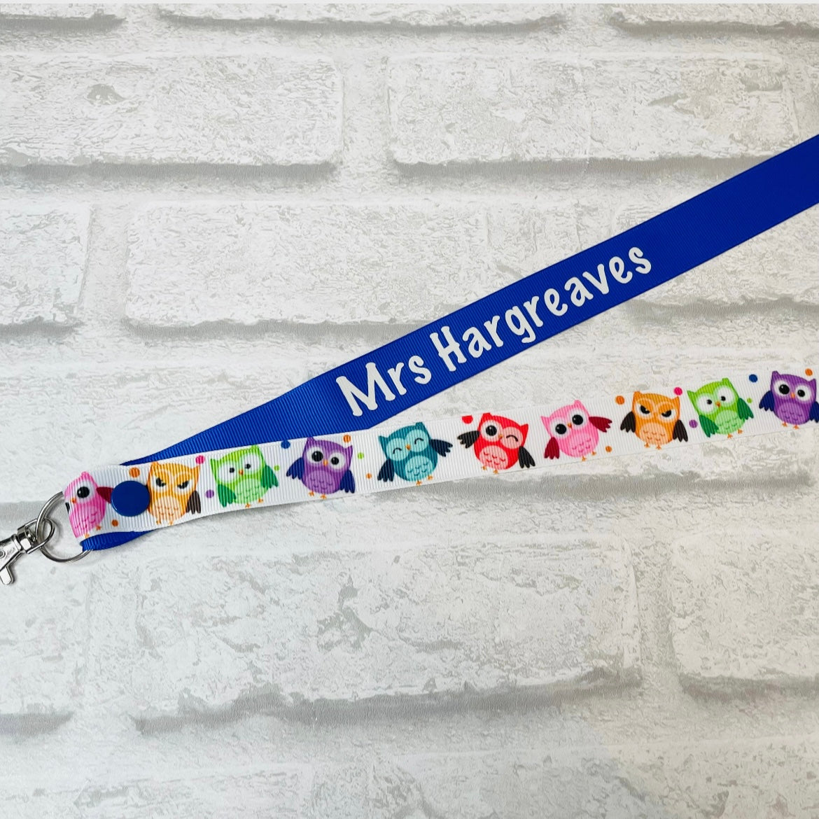 Rainbow Owls Print Personalised Lanyard