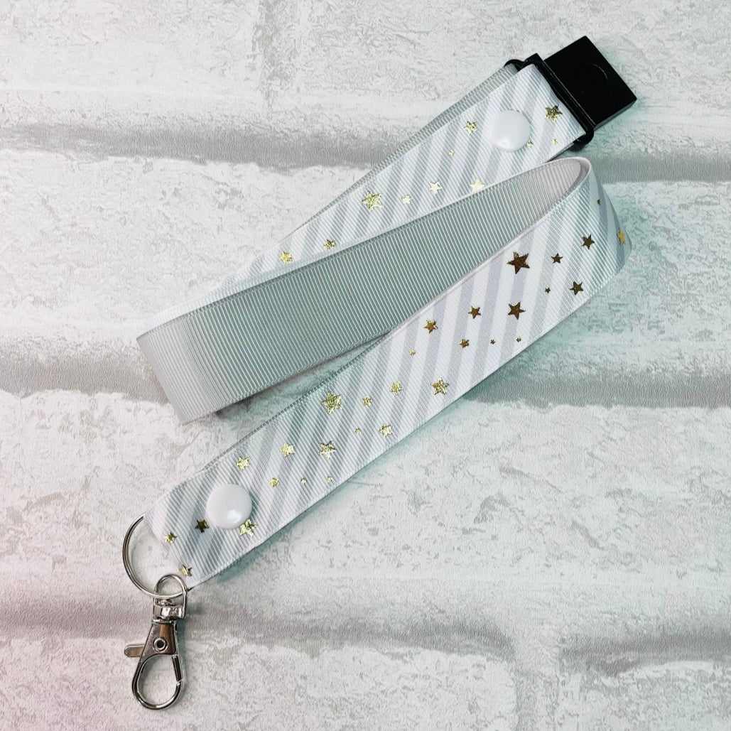 Grey Stars & Stripe Print Personalised Lanyard