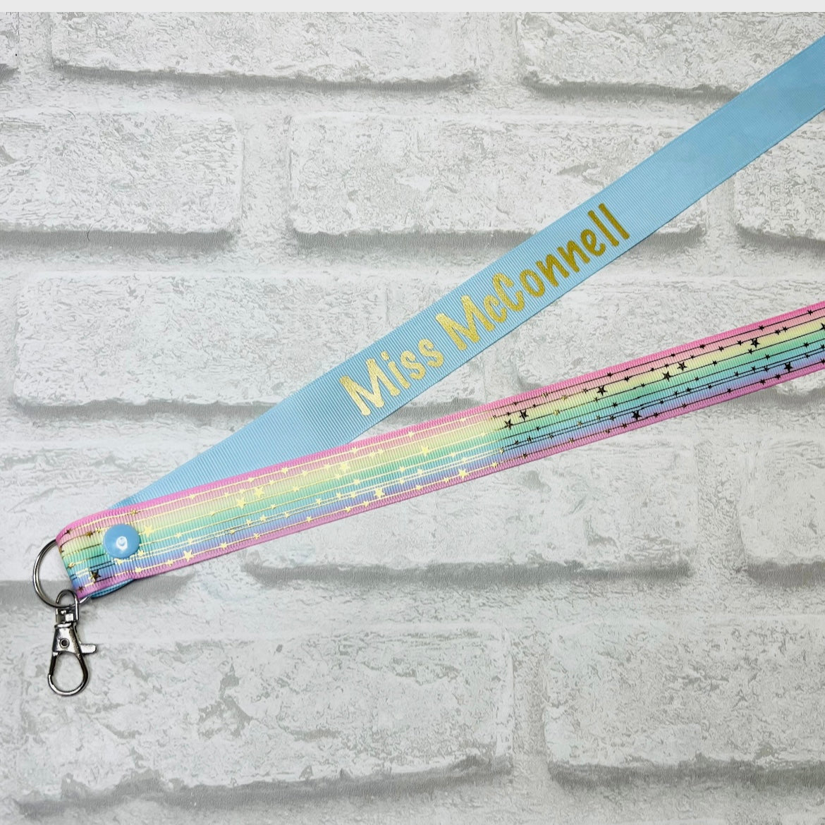 Pastel Rainbow Gold Stars Personalised Lanyard