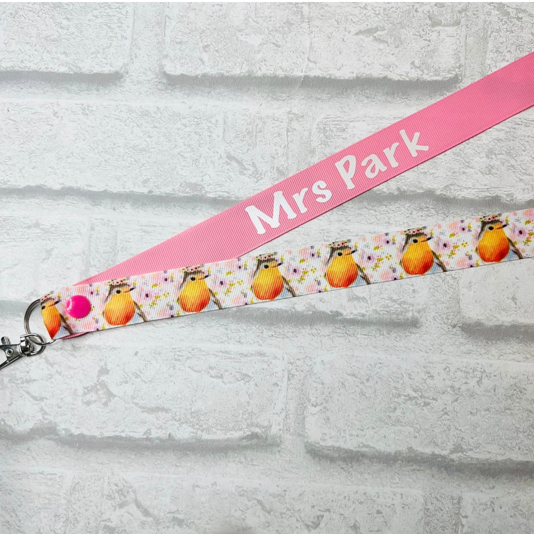 Christmas Robin Print Personalised Lanyard