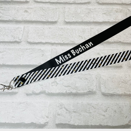 Black Stars & Stripe Print Personalised Lanyard