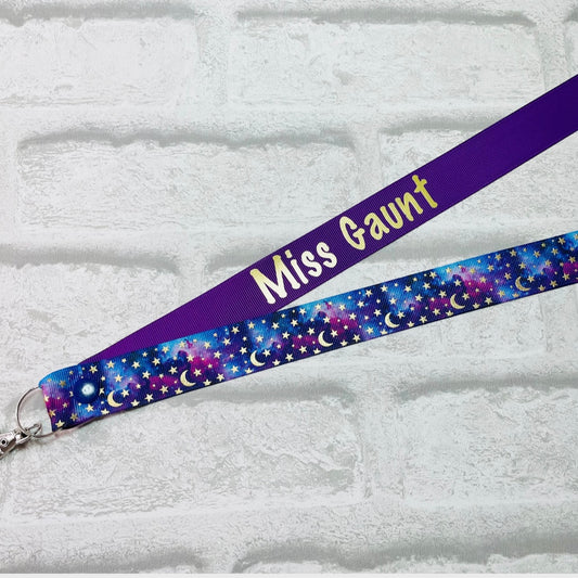 Purple Marble Moon & Star Print Personalised Lanyard