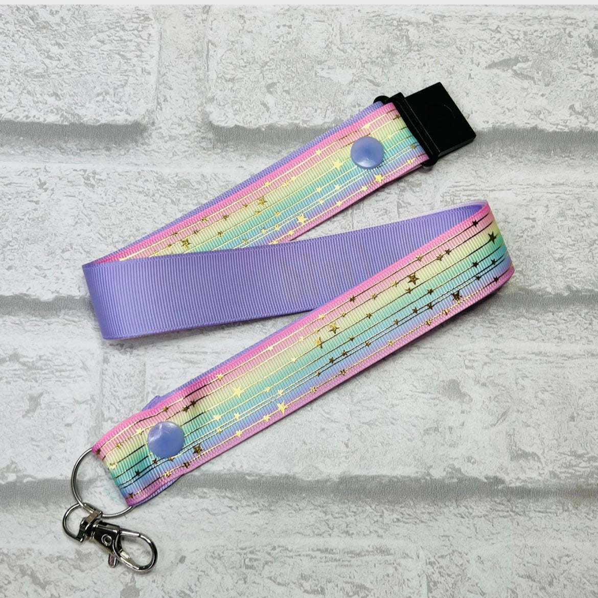 Pastel Rainbow Gold Stars Personalised Lanyard