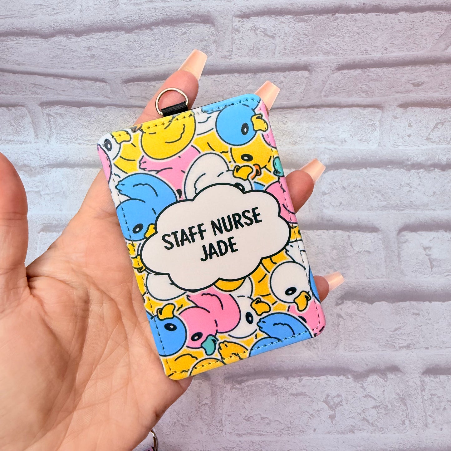 Rainbow Ducks Print Personalised Lanyard & ID Card Holder Duo