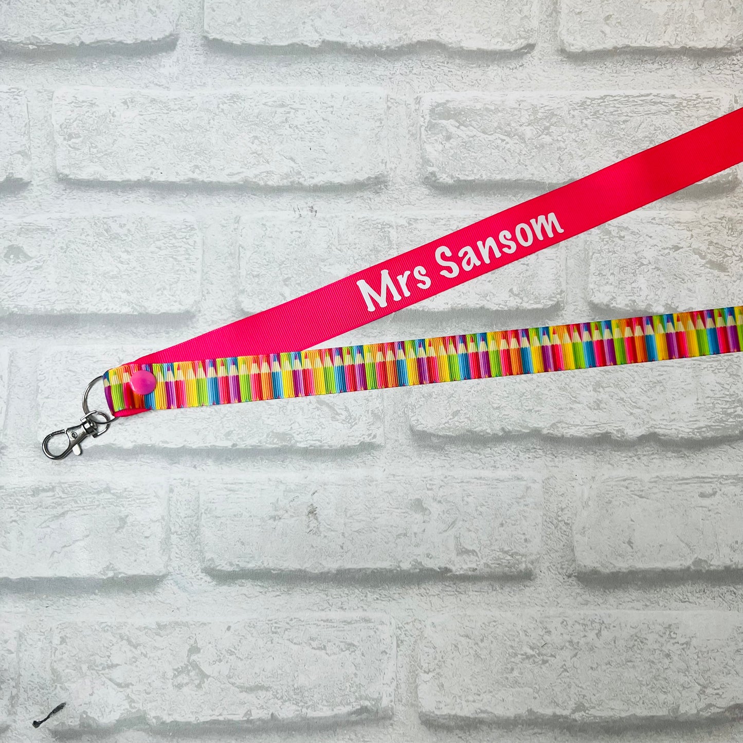 Rainbow Pencil Print  Personalised Lanyard