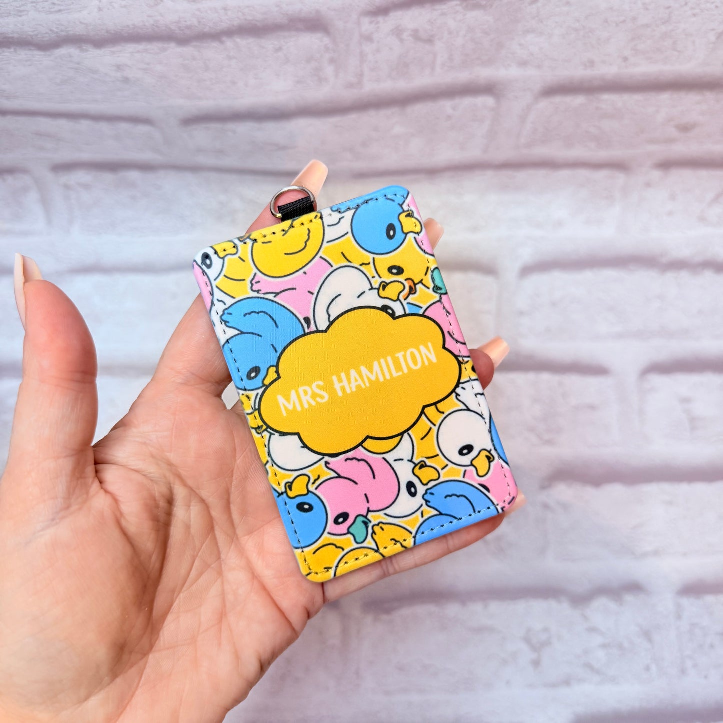 Rainbow Ducks Print Personalised Lanyard & ID Card Holder Duo