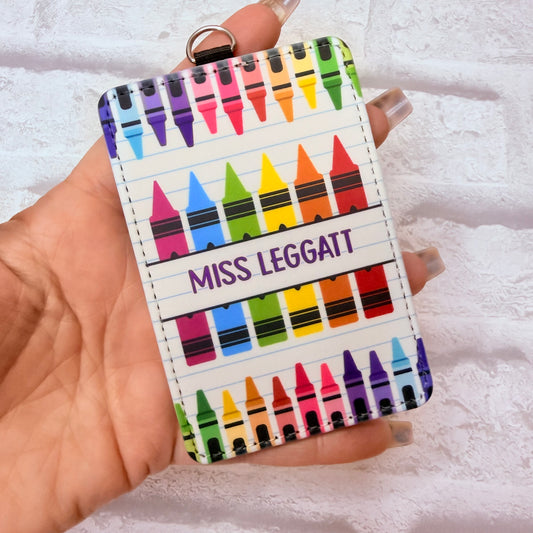 Rainbow Crayons Print ID Card Holder Personalised