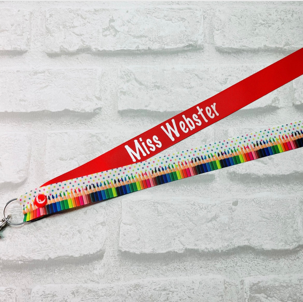 Spotty Pencil Print Personalised Lanyard