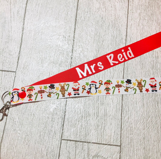 Christmas Friends Print Personalised Lanyard