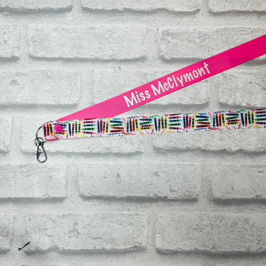 Multi Crayon Print Personalised Lanyard