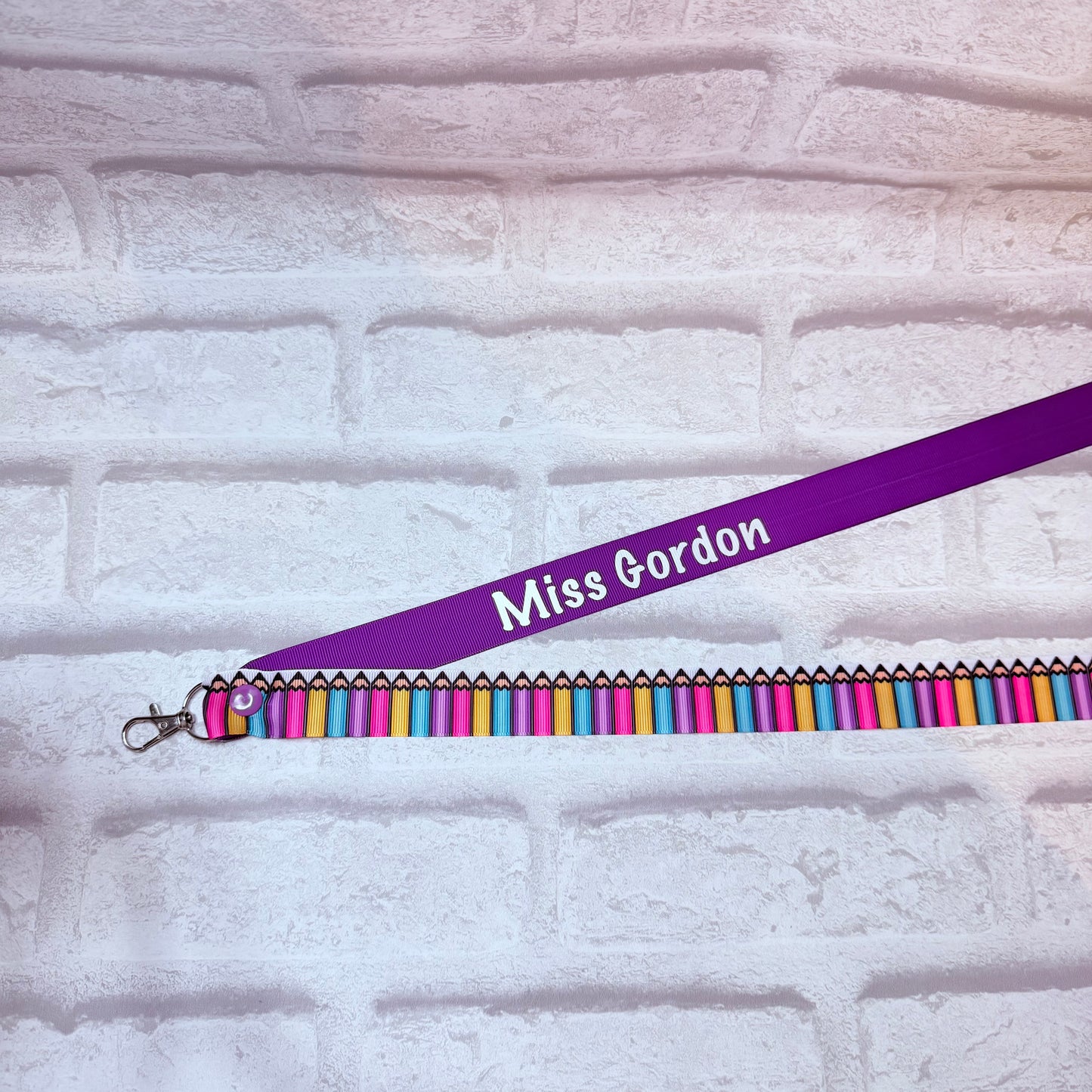 New Rainbow Pencils Print Personalised Lanyard & ID Card Holder Duo