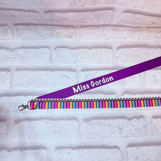 New Rainbow Pencil Print  Personalised Lanyard