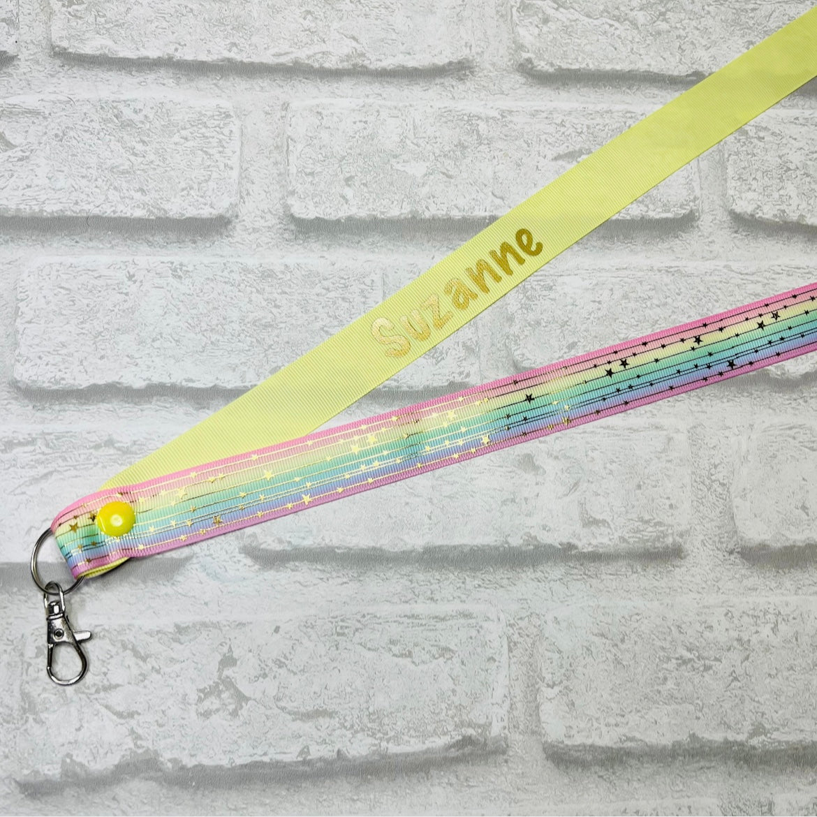 Pastel Rainbow Gold Stars Personalised Lanyard