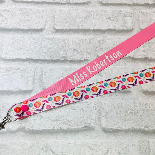 Pastel Halloween Pumpkin Bat Print Personalised Lanyard