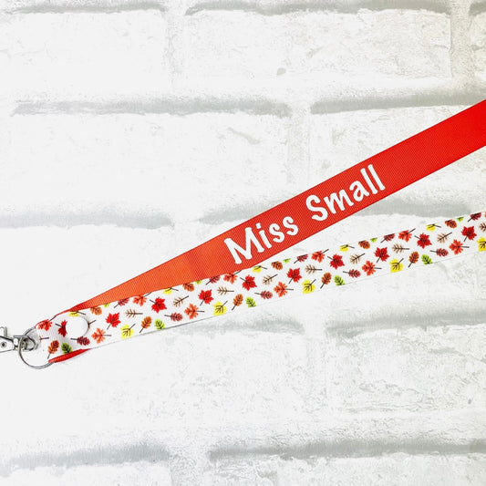 Autumn Leaves Print Personalised Lanyard