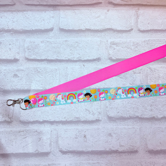 SALE Aqua Rainbow Unicorn Print Personalised Lanyard