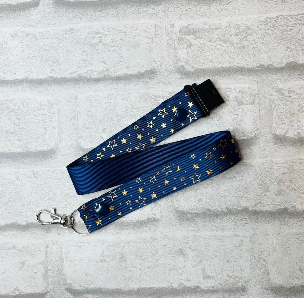 Navy Gold Star Print Personalised Lanyard