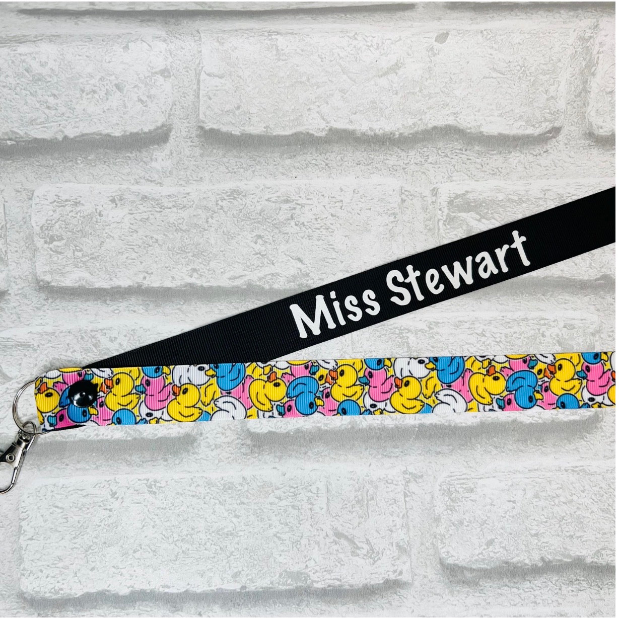 Rainbow Ducks Print Personalised Lanyard & ID Card Holder Duo