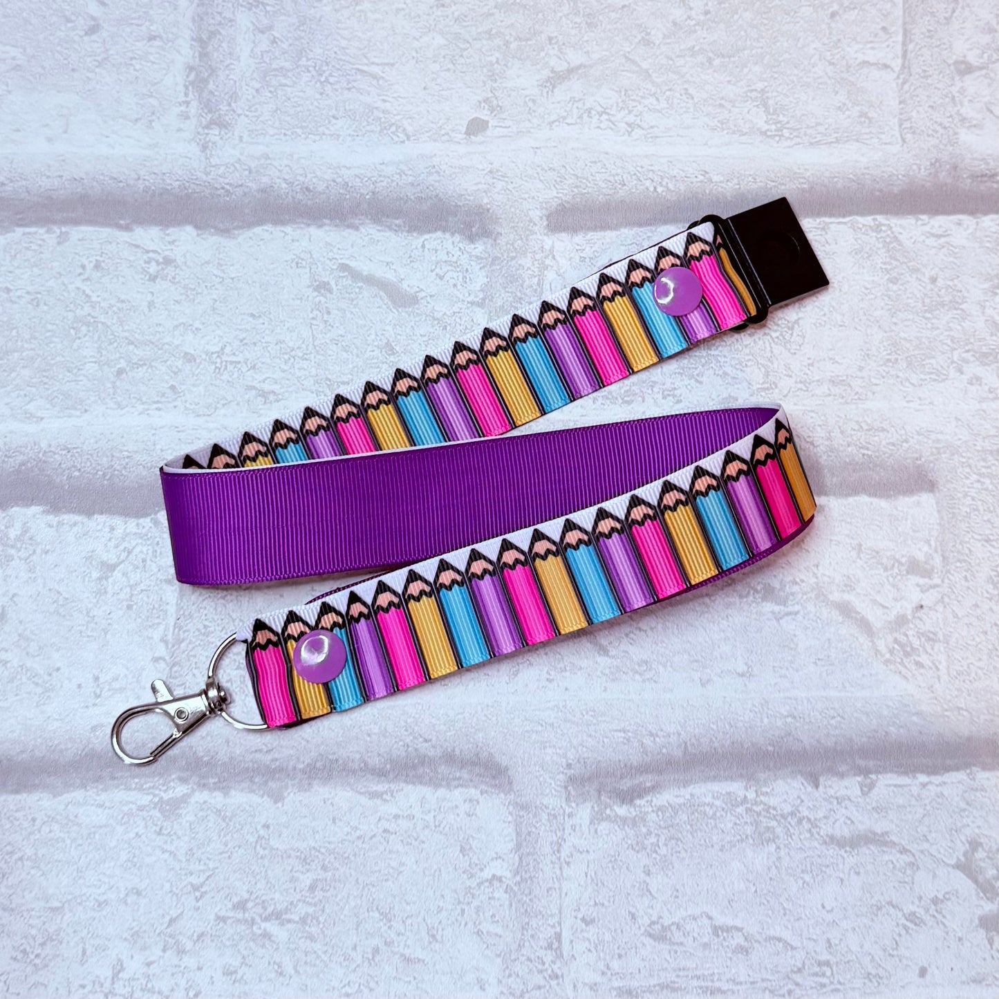 New Rainbow Pencils Print Personalised Lanyard & ID Card Holder Duo
