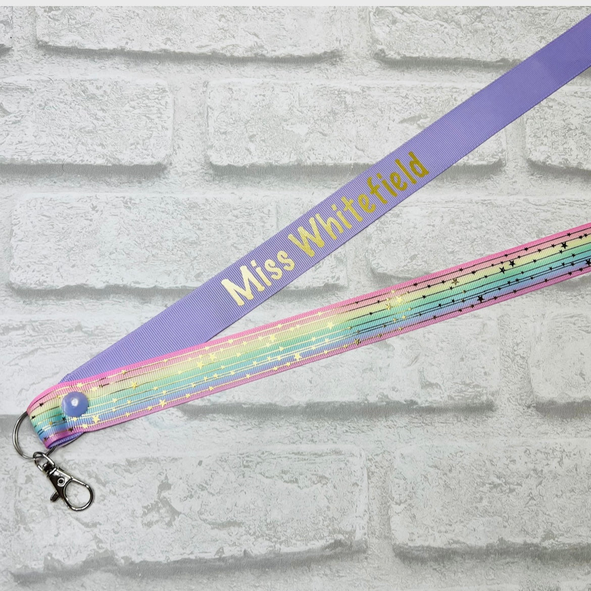 Pastel Rainbow Gold Stars Personalised Lanyard
