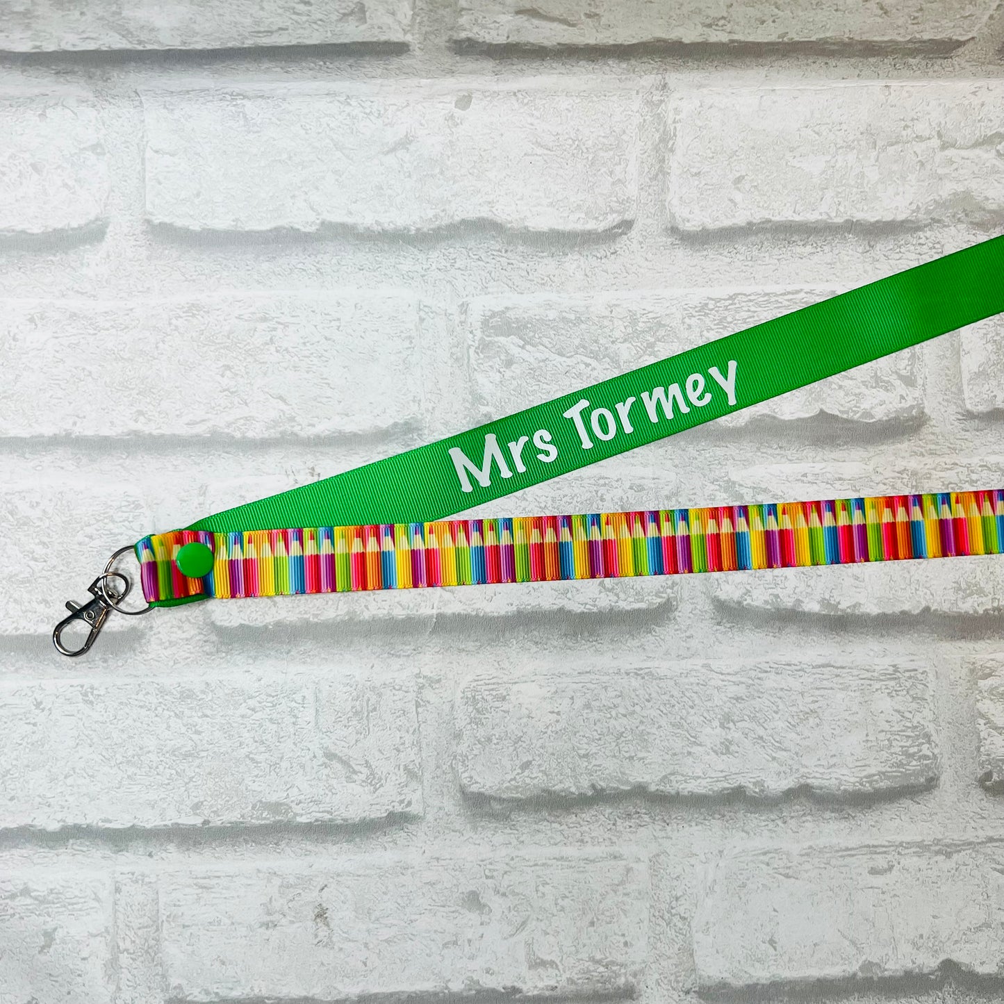 Rainbow Pencil Print  Personalised Lanyard