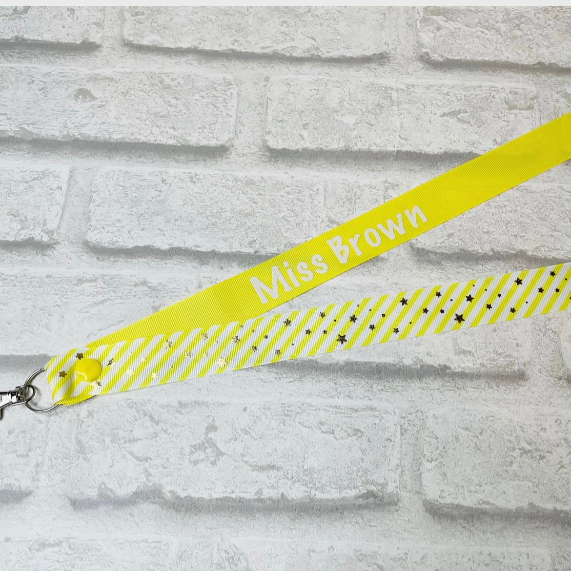 Lemon Stars & Stripe Print Personalised Lanyard