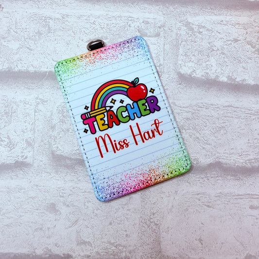 Teacher Rainbow Notebook ID Card Holder Personalised