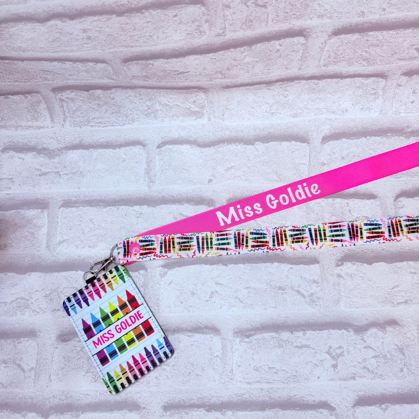Multi Crayon Print Personalised Lanyard & ID Card Holder Duo