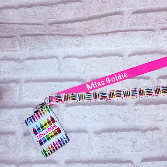 Multi Crayon Print Personalised Lanyard & ID Card Holder Duo