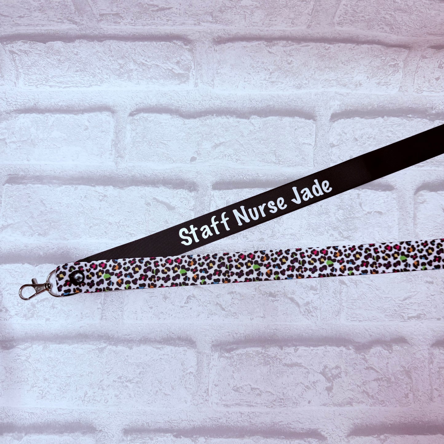New Leopard Rainbow Large Print Personalised Lanyard