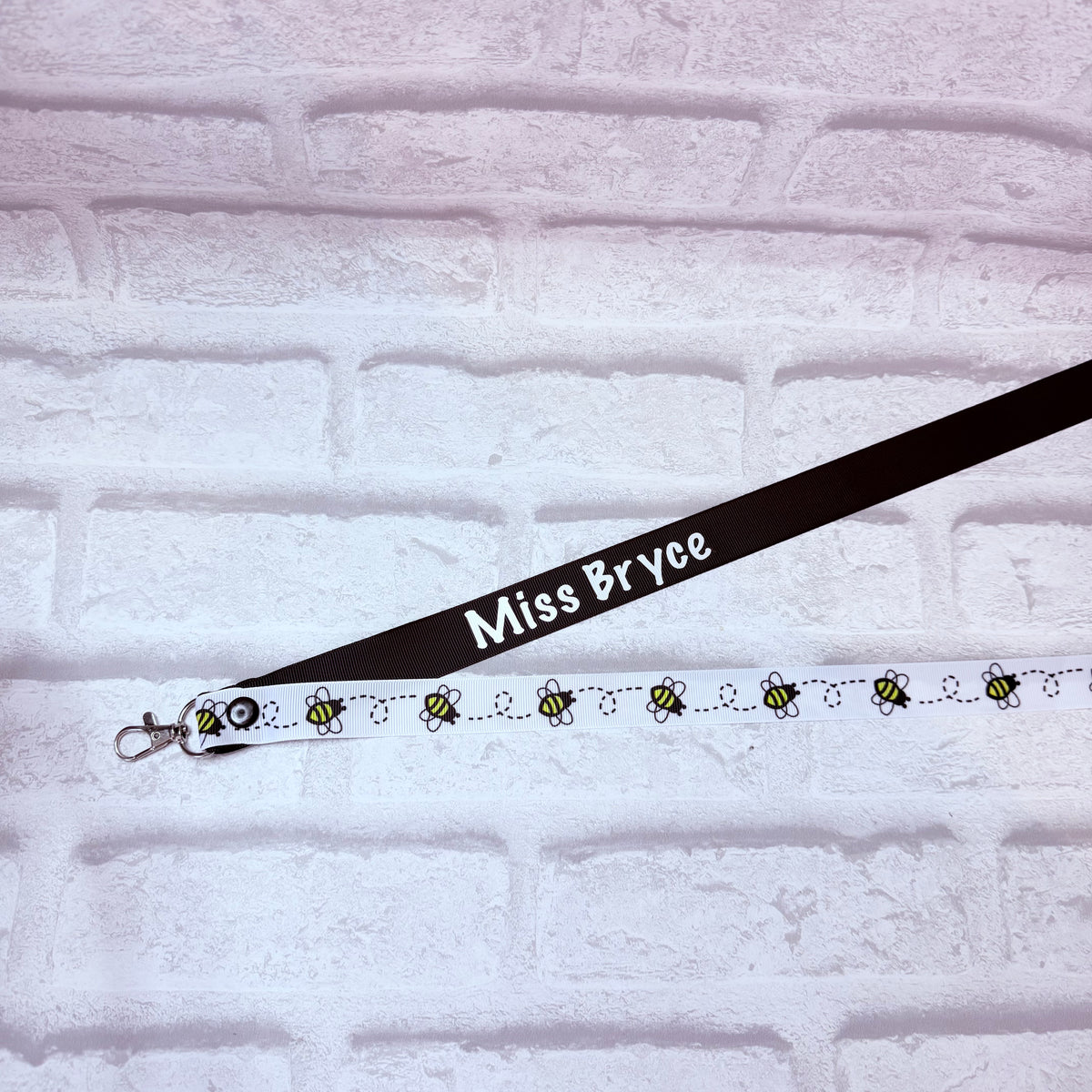 White Bee Print Personalised Lanyard & ID Card Holder Duo