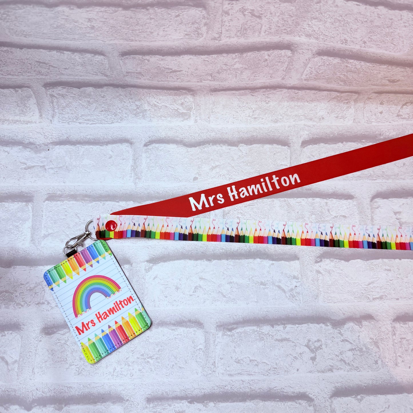 Squiggle Pencil Print Personalised Lanyard & ID Card Holder Duo