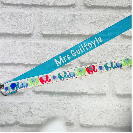Elephant Rainbow Print  Personalised Lanyard